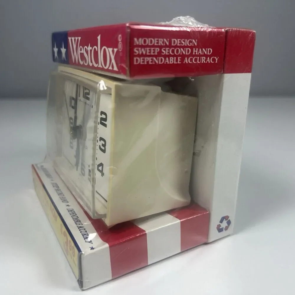 Vintage Westclox Electric Alarm Clock In Box. Antique White Color NIB Movie Prop
